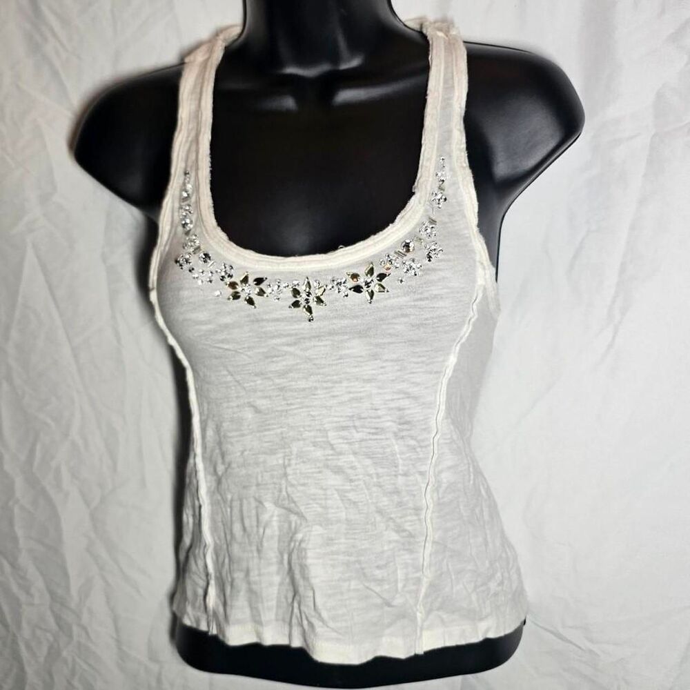 vintage y2k white jewelled bust halter abercrombie kids racerback tank top